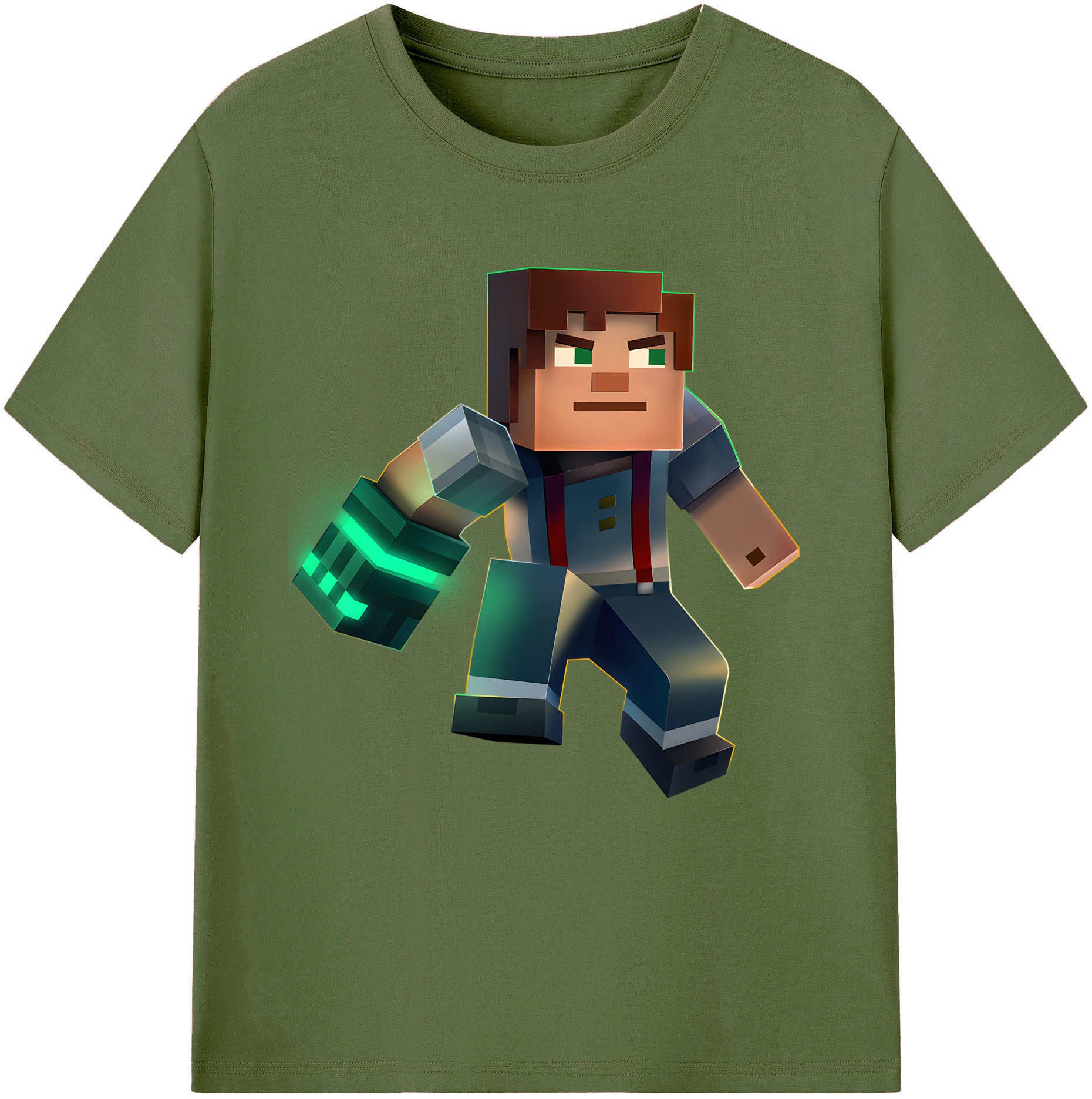 （画像用） マインクラフト ブロックの世界 Minecraft MC Block world 綿100％半袖Tシャツ（フロントプリント）